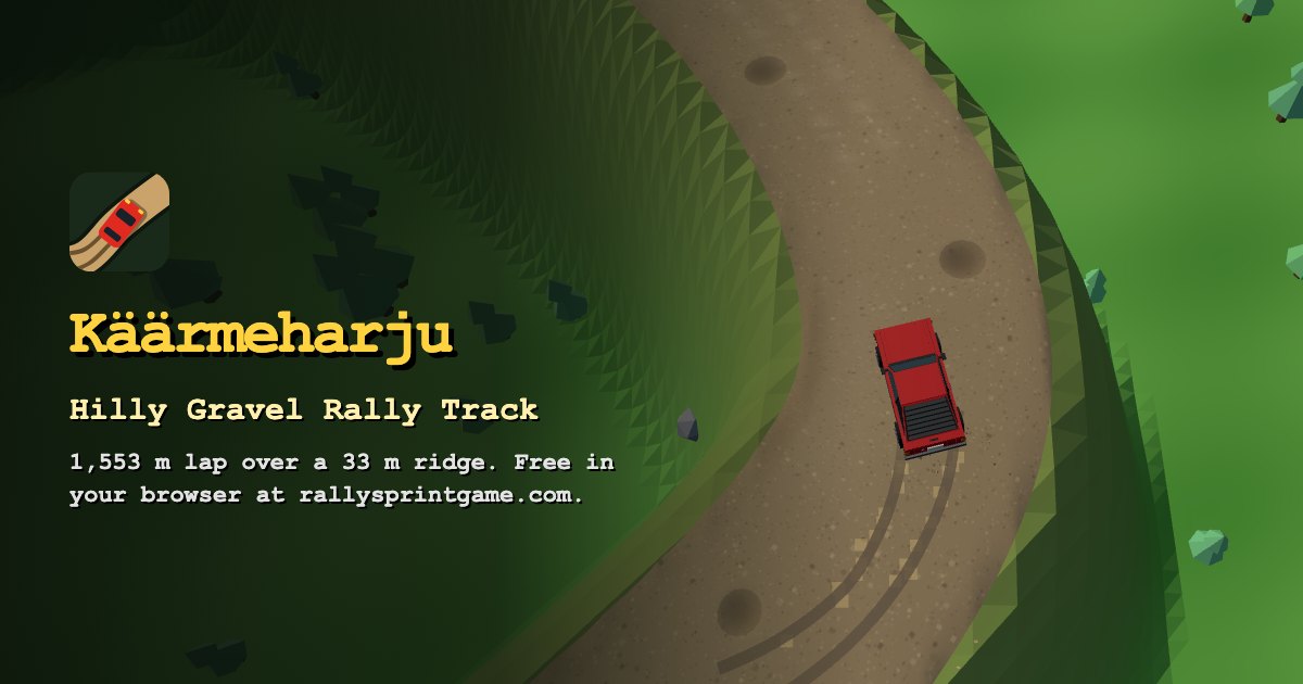 A red rally car powersliding on the gravel of the Käärmeharju hilly rally track