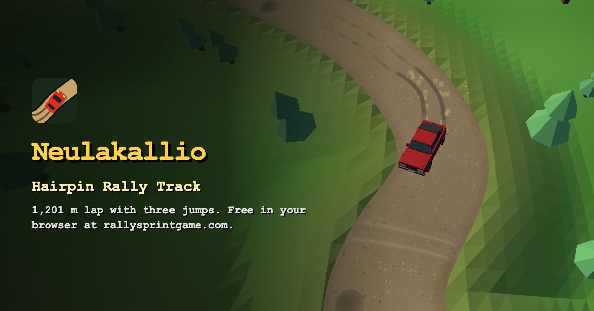 A red rally car sliding between hairpins on the Neulakallio rally track